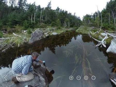 Scientists test the water at Lake Tear of the Clouds, the source of the mighty Hudson River, high in the Adirondacks of New York. Credit: Andy Juhl