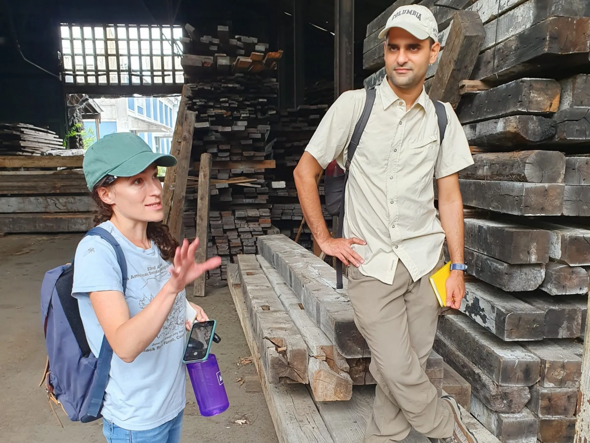 LDEO tree ring scientists Caroline Leland and Mukund Rao at a demolition site in New York City. Credit: Milagros Rodriguez-Caton