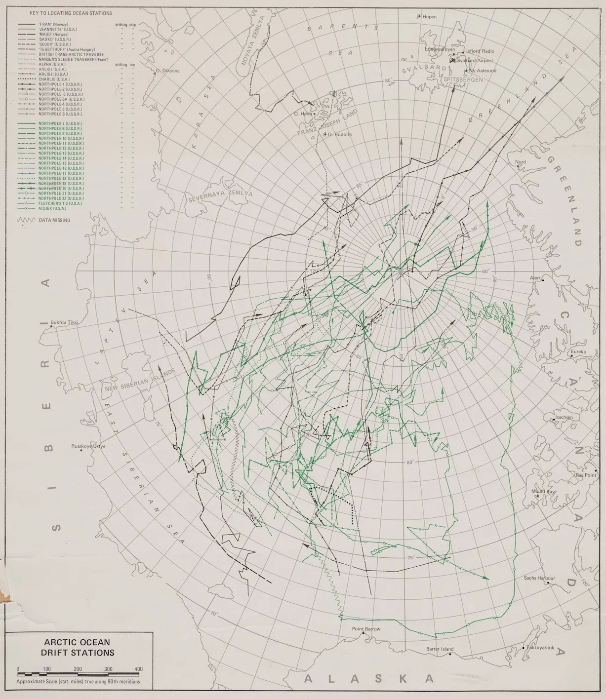 Arctic Drift Stations Map