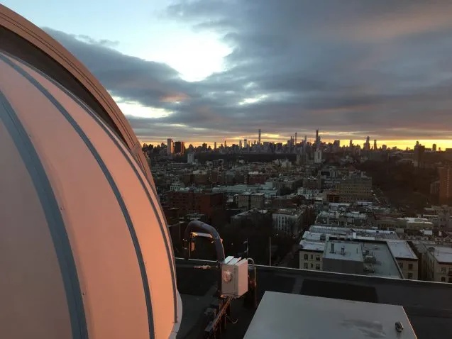 Roisin Commane and her team are measuring local air pollutant levels using an instrument positioned on the rooftop of the Advanced Science Research Center Observatory on the City College of New York campus. Credit: Ricardo Toledo-Crow