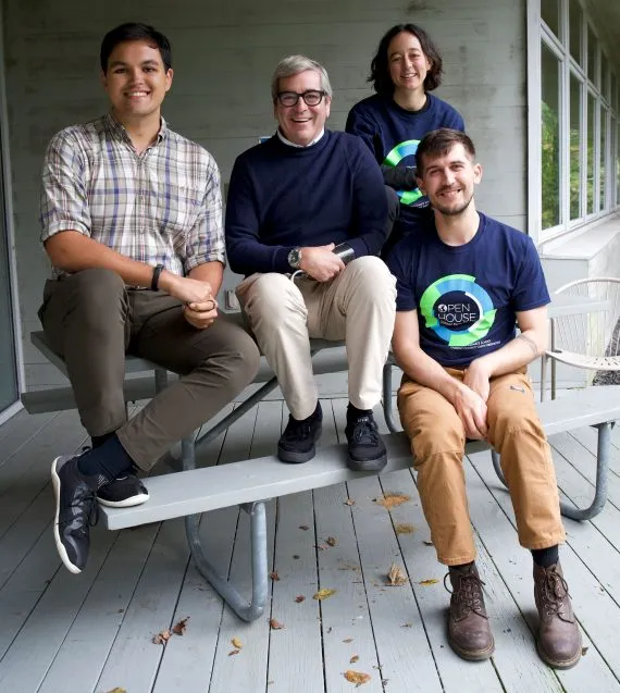 Left to right: Bennett Slibeck, Miles O’Brien, Elizabeth Case, and Daniel Babin at Lamont-Doherty Earth Observatory’s Open House. Photo: Francesco Fiondella