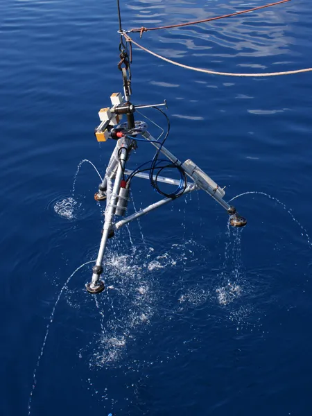 The VentCam on its way back on board the ship. The system performed as well as we could have hoped during it’s first seafloor deployment. (Photo by Wanda Vargas)