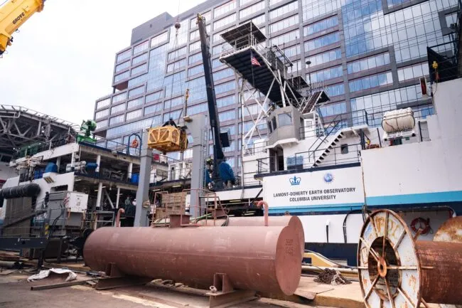 Exterior photo of the Langseth, docked at the Brooklyn Navy Yard