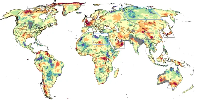 Map of world showing heat-wave "hotspots"
