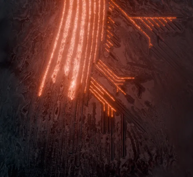 Simulated lava flowing in channels of a hypothetical lava molding facility