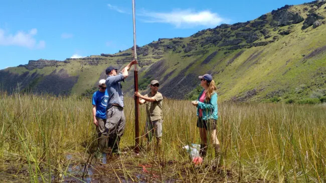 An image of coring being done at Rano Kao, on Rapa Nui