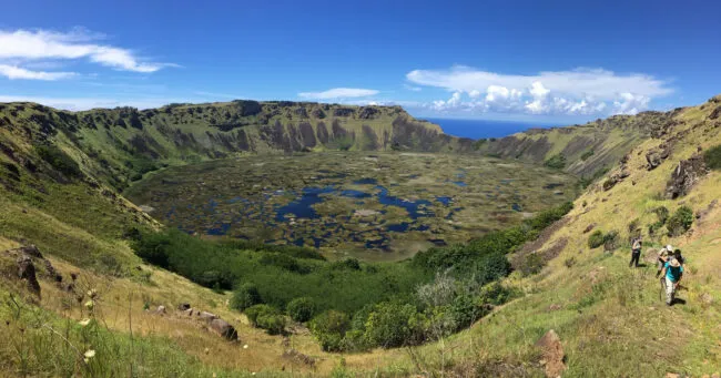 An image of Rano Kao, a crater lake on Rapa Nui