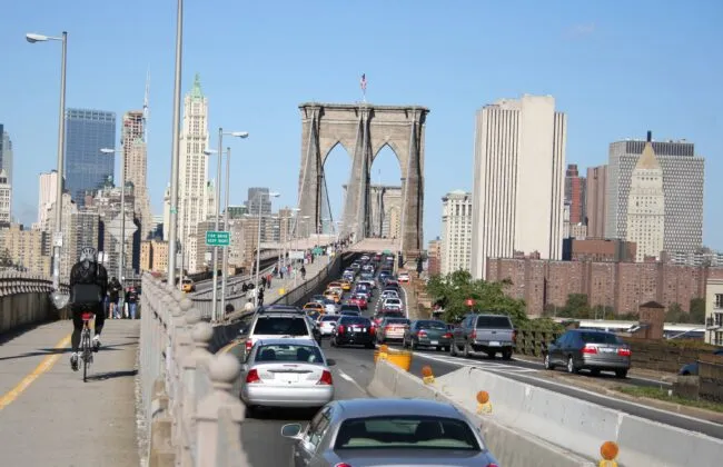 A traffic jam on New York City's Brooklyn Bridge