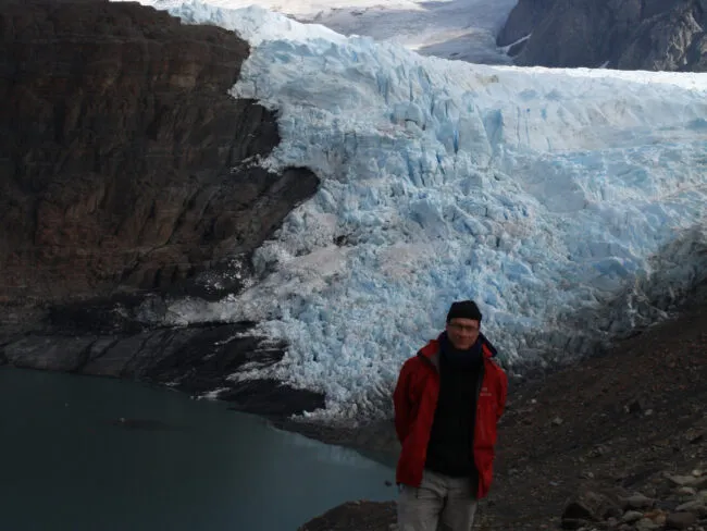 Mike Kaplan in the field, near Brazo Sur and the front of the Southern Patagonian Icefield, Patagonia.