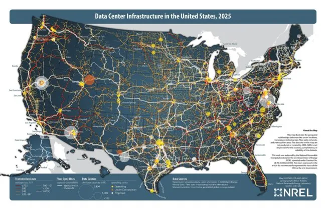 A map of the US showing data center infrastructure