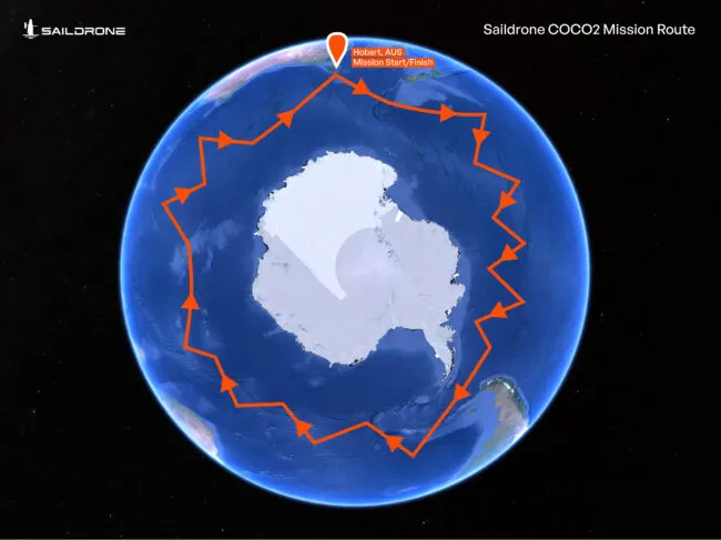 Approximate track the uncrewed surface vehicles will take on their Southern Ocean circumnavigation of Antarctica.