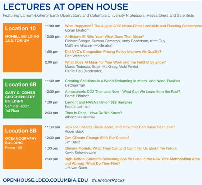 An image of the list of lectures at open house 2026