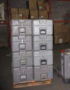Seismic stations awaiting transport.
