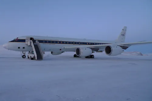 The DC 8 being prepared for a sea ice flight. 