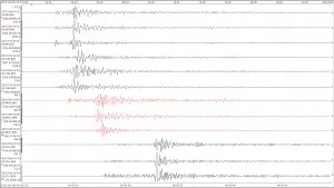 Example of aftershock recorded on four seismic station on Jan 19, 2010