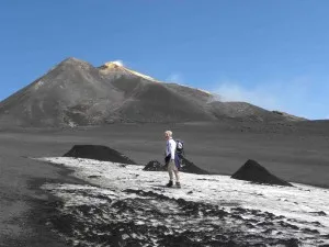 At 11,000 feet, Mount Etna is tall enough to have snow in June. Credit: Meg Reitz.