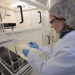 Geochemist Conny Class prepares to analyze samples in Lamont-Doherty's newly completed Ultra Clean Laboratory.
