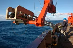 piston corer, sediment core, Pacific Southern Ocean. Photo: Marcelo Arevalo