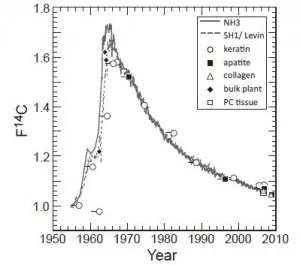 A chart of the "bomb curve" used in dating the two illegal elephant tusks.