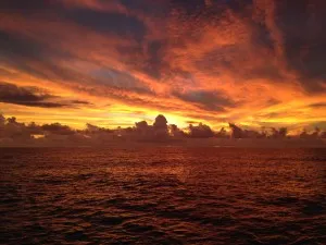 Sunset over the South Pacific ocean at the end of Station One.