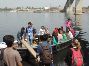 Students board the launch that will ferry us to the Kokilmoni.