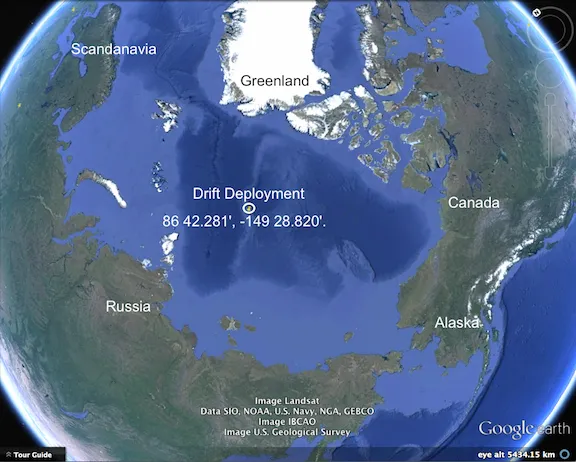 The location of the Arctic drift boats was close to the North Pole. In many earlier years his would have been an area that was inaccessible for a ship to penetrate to set up this drifter experiment. 