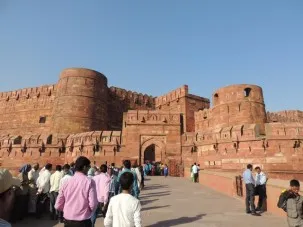 The entrance to the Red Fort at Agra, a seat of the Mughal Emperors, and still used as by the Indian military.
