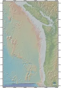 The seafloor off the northwest coast of the United States and southwest Canada. From the Marine Geoscience Data System.