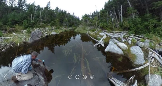 Scientists test the water at Lake Tear of the Clouds, the source of the mighty Hudson River, high in the Adirondacks of New York. Their testing in August 2016 was part of a full-river health check in collaboration with Riverkeeper, from the Hudson's 