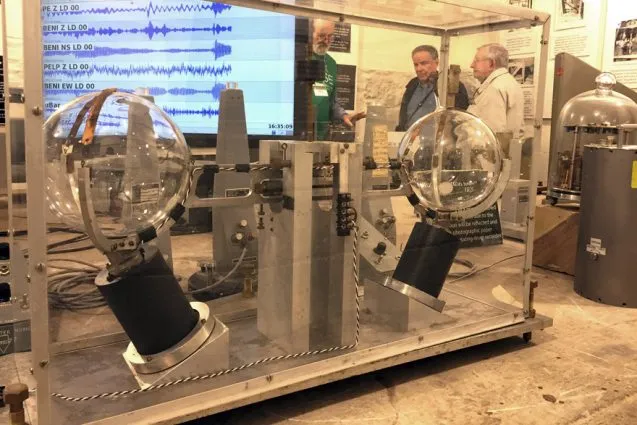 Paul Richards led tours of Lamont's seismology museum, where some early seismometers -- many of them designed at Lamont -- and other monitoring devices reside.