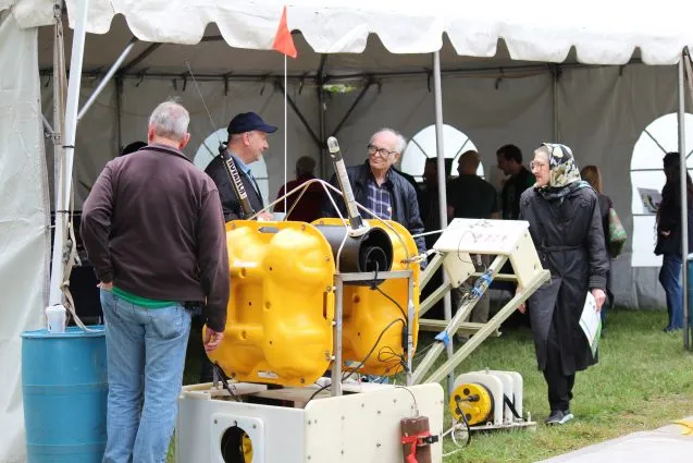 Lamont's modern seismic equipment was also on display. We build ocean bottom seismometers like this one that are used all over the world to monitor movement beneath the seafloor.