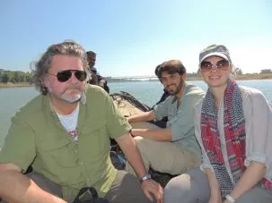 Chris, Dan and Liz on the country boat scanning for good sampling sites.