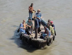 Our group returns on the country boat, the M.V. Sundari, from their morning fieldwork.