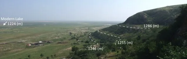 Dotted lines represent past highstands of Lake Dali. Photo: Yonaton Goldsmith