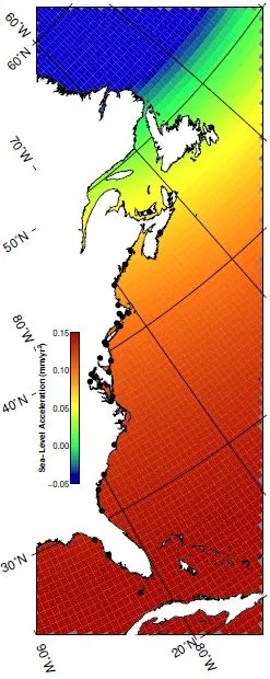 Sea-level acceleration post-1990 from AIS and GIS. Graphic: Davis and Vinogradova (2017)