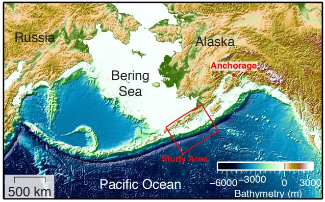 The discovery was made near the end of the Alaska Peninsula. A tsunami from here could reach many land areas across the Pacific. (Anne Becel)