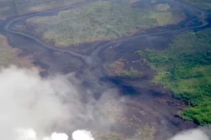 lava flows and steam
