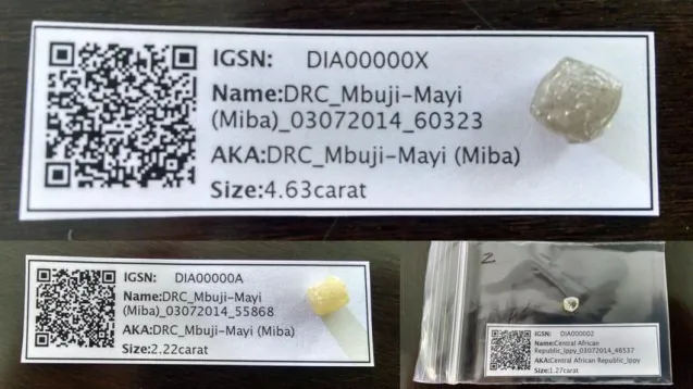 diamond samples with IGSN labels