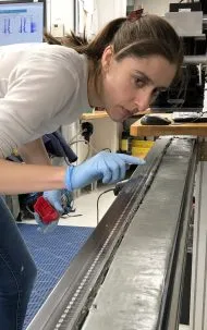 Julia Gottschalk measuring sediment core