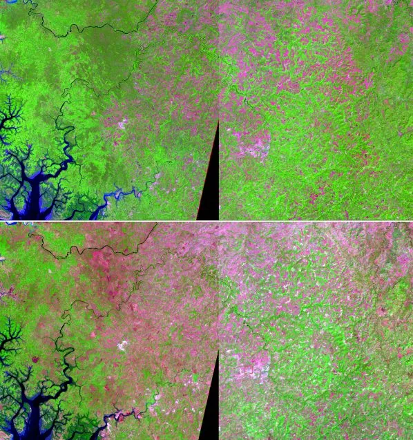 maps showing expansion of bare soil during dry season