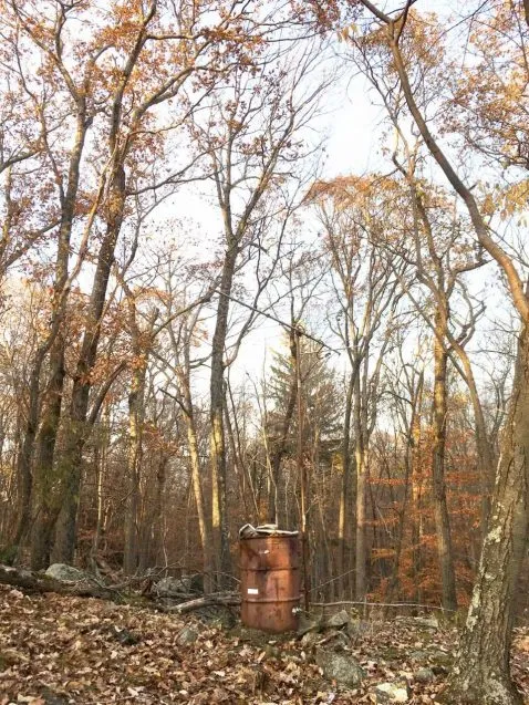 drum and antenna setup in the woods
