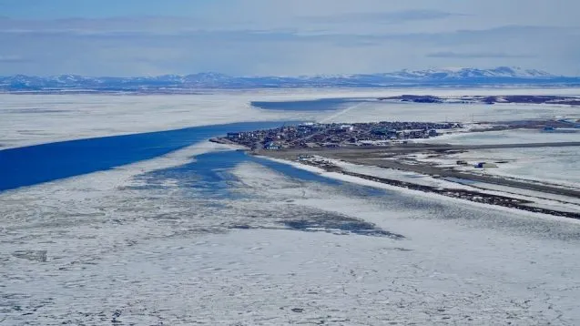 aerial view of town in alaska