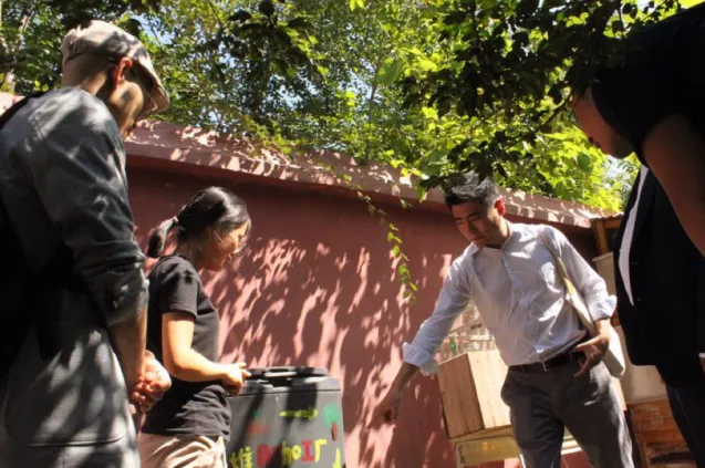 The research team visited the school compost site.